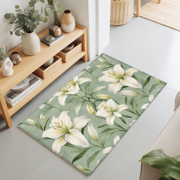 Entryway Rug 2'x3', Spring Blooms Floral Kitchen Runner Rugs Non-Slip Carpet Mats, Sage Green Botanical Bedside Rugs Runners Washable Floor Carpet for Bathroom Laundry Room