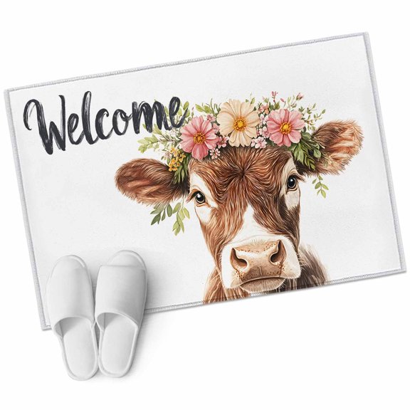 Entryway Rug 2'x3' Spring Cow Small Area Rug Non-Slip Front Door Mat Washable Floor Carpet for Indoor Entrance Kitchen Bathroom