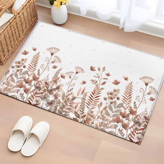 Entryway Rug 2'x3', Spring Floral Small Rug for Kitchen Bathroom Door Mat Indoor Entrance, Watercolor Elegant Pastoral Flowers Non-Slip Area Rugs Floor Mats Carpet Front Door Rugs