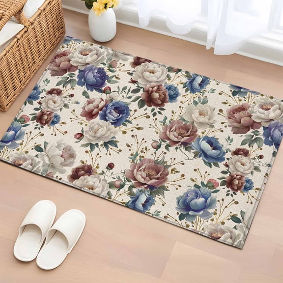 Entryway Rug 2'x3', Spring Flowers Small Rug for Kitchen Bathroom Door Mat Indoor Entrance, Farmhouse Botanical Seasonal Floral Herbs Non-Slip Area Rugs Floor Mats Carpet Front Door Rugs