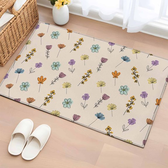 Entryway Rug 2'x3', Spring Flowers Small Rug for Kitchen Bathroom Door Mat Indoor Entrance, Vintage Wildflowers Country Pastoral Plants Non-Slip Area Rugs Floor Mats Carpet Front Door Rugs