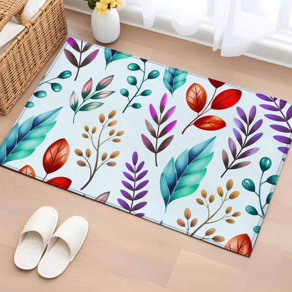 Entryway Rug 2'x3', Spring Leaves Small Rug for Kitchen Bathroom Door Mat Indoor Entrance, Watercolor Leaf Botanical Nature Light Blue Non-Slip Area Rugs Floor Mats Carpet Front Door Rugs