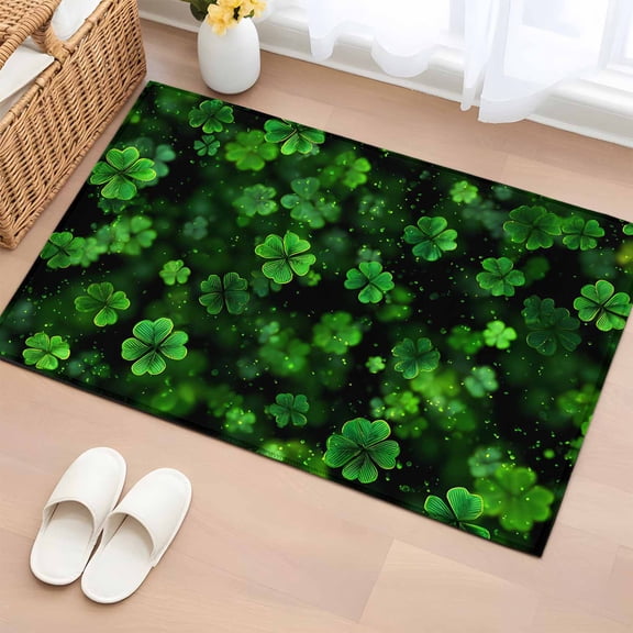 Entryway Rug 2'x3', St. Patrick's Day Small Rug for Kitchen Bathroom Door Mat Indoor Entrance, Botanical Spring Green Clovers Leaves Non-Slip Area Rugs Floor Mats Carpet Front Door Rugs