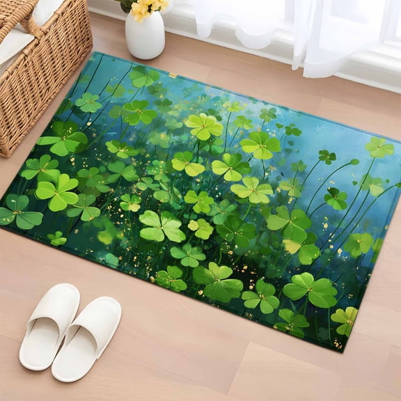 Entryway Rug 2'x3', St. Patrick's Day Small Rug for Kitchen Bathroom Door Mat Indoor Entrance, Farmhouse Spring Green Clovers Plants Non-Slip Area Rugs Floor Mats Carpet Front Door Rugs