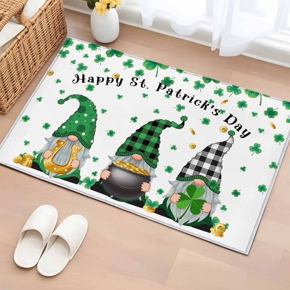 Entryway Rug 2'x3', St. Patrick's Day Small Rug for Kitchen Bathroom Door Mat Indoor Entrance, Green Gnomes Shamrock Gold Coin Plaid Non-Slip Area Rugs Floor Mats Carpet Front Door Rugs