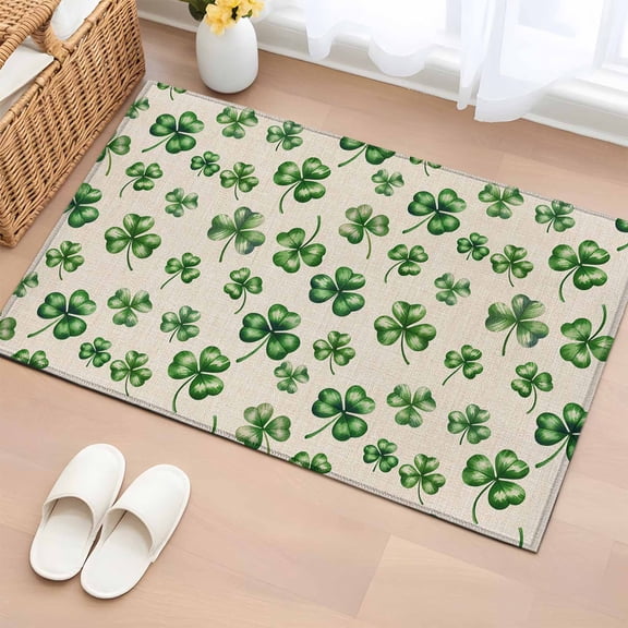 Entryway Rug 2'x3', St. Patrick's Day Small Rug for Kitchen Bathroom Door Mat Indoor Entrance, Green Lucky Clovers Watercolor Rustic Non-Slip Area Rugs Floor Mats Carpet Front Door Rugs
