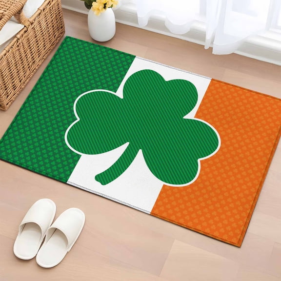 Entryway Rug 2'x3', St. Patrick's Day Small Rug for Kitchen Bathroom Door Mat Indoor Entrance, Irish Flag Green Lucky Shamrock Non-Slip Area Rugs Floor Mats Carpet Front Door Rugs