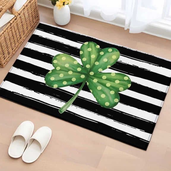 Entryway Rug 2'x3', St. Patrick's Day Small Rug for Kitchen Bathroom Door Mat Indoor Entrance, Lucky Shamrock Grass Black Stripes Non-Slip Area Rugs Floor Mats Carpet Front Door Rugs