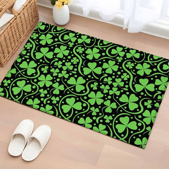 Entryway Rug 2'x3', St. Patrick's Day Small Rug for Kitchen Bathroom Door Mat Indoor Entrance, Lucky Shamrocks Green Leaves Vintage Black Non-Slip Area Rugs Floor Mats Carpet Front Door Rugs