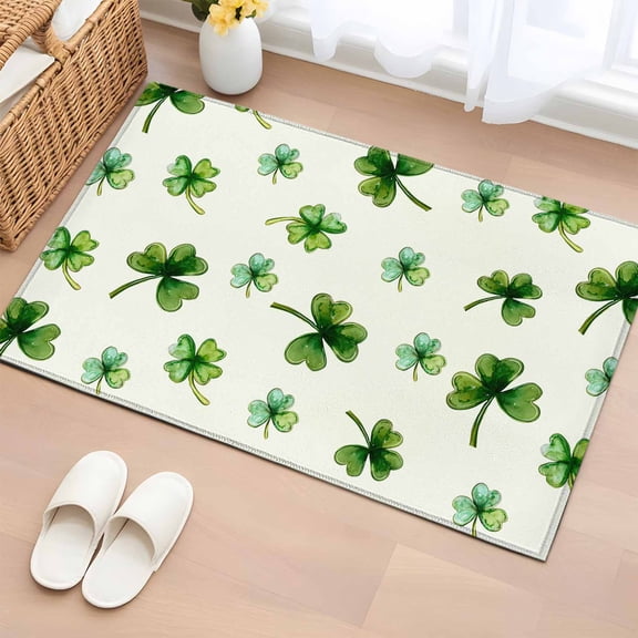 Entryway Rug 2'x3', St. Patrick's Day Small Rug for Kitchen Bathroom Door Mat Indoor Entrance, Spring Botanical Green Clovers Leaves Non-Slip Area Rugs Floor Mats Carpet Front Door Rugs