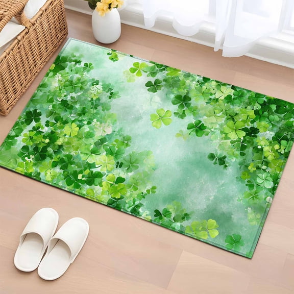 Entryway Rug 2'x3', St. Patrick's Day Small Rug for Kitchen Bathroom Door Mat Indoor Entrance, Spring Botanical Green Leaves Clovers Non-Slip Area Rugs Floor Mats Carpet Front Door Rugs