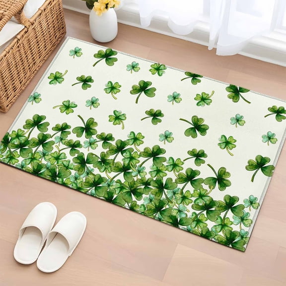 Entryway Rug 2'x3', St. Patrick's Day Small Rug for Kitchen Bathroom Door Mat Indoor Entrance, Spring Green Botanical Lucky Clovers Non-Slip Area Rugs Floor Mats Carpet Front Door Rugs