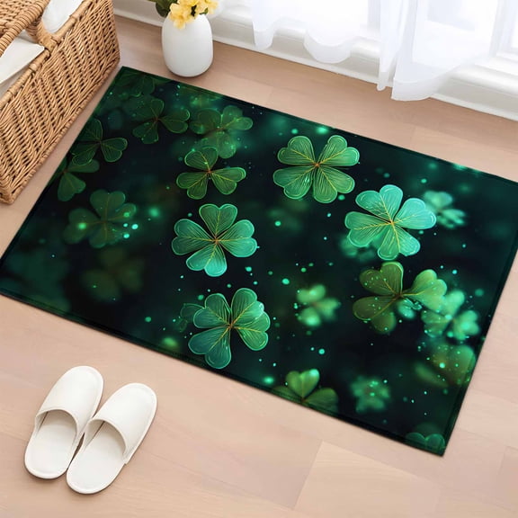 Entryway Rug 2'x3', St. Patrick's Day Small Rug for Kitchen Bathroom Door Mat Indoor Entrance, Spring Green Clovers Botanical Herbs Non-Slip Area Rugs Floor Mats Carpet Front Door Rugs