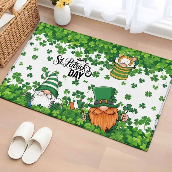Entryway Rug 2'x3', St. Patrick's Day Small Rug for Kitchen Bathroom Door Mat Indoor Entrance, Spring Green Gnomes Leaves Clovers Non-Slip Area Rugs Floor Mats Carpet Front Door Rugs