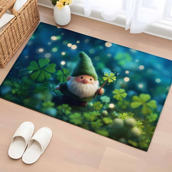 Entryway Rug 2'x3', St. Patrick's Day Small Rug for Kitchen Bathroom Door Mat Indoor Entrance, Spring Green Gnomes Lucky Irish Clovers Non-Slip Area Rugs Floor Mats Carpet Front Door Rugs