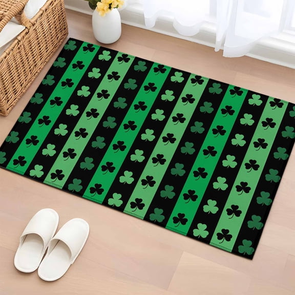 Entryway Rug 2'x3', St. Patrick's Day Small Rug for Kitchen Bathroom Door Mat Indoor Entrance, Spring Green Lucky Clovers Shamrock Non-Slip Area Rugs Floor Mats Carpet Front Door Rugs