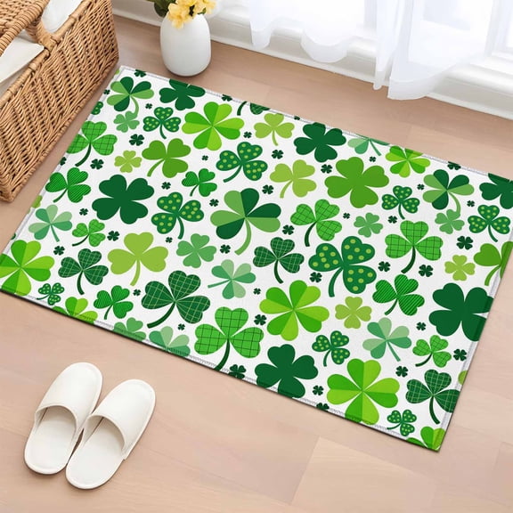 Entryway Rug 2'x3', St. Patrick's Day Small Rug for Kitchen Bathroom Door Mat Indoor Entrance, Spring Green Lucky Irish Clovers Non-Slip Area Rugs Floor Mats Carpet Front Door Rugs