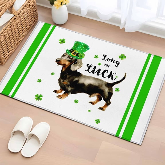 Entryway Rug 2'x3', St. Patrick's Day Small Rug for Kitchen Bathroom Door Mat Indoor Entrance, Spring Lucky Dogs Grass Green Striped Non-Slip Area Rugs Floor Mats Carpet Front Door Rugs