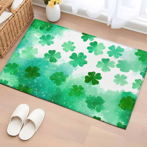 Entryway Rug 2'x3', St. Patrick's Day Small Rug for Kitchen Bathroom Door Mat Indoor Entrance, Watercolor Country Green Lucky Clovers Non-Slip Area Rugs Floor Mats Carpet Front Door Rugs