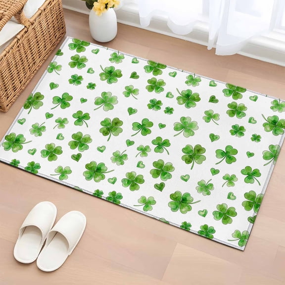 Entryway Rug 2'x3', St. Patrick's Day Small Rug for Kitchen Bathroom Door Mat Indoor Entrance, Watercolor Lucky Clovers Green Non-Slip Area Rugs Floor Mats Carpet Front Door Rugs