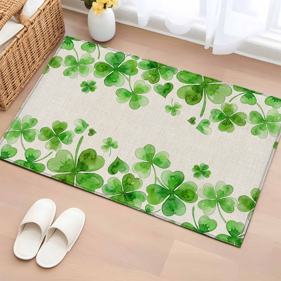 Entryway Rug 2'x3', St. Patrick's Day Small Rug for Kitchen Bathroom Door Mat Indoor Entrance, Watercolor Lucky Clovers Green Rustic Non-Slip Area Rugs Floor Mats Carpet Front Door Rugs