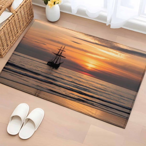 Entryway Rug 2'x3', Summer Sunets Small Rug for Kitchen Bathroom Door Mat Indoor Entrance, Coastal Beach Sailing Boats Oceans Non-Slip Area Rugs Floor Mats Carpet Front Door Rugs