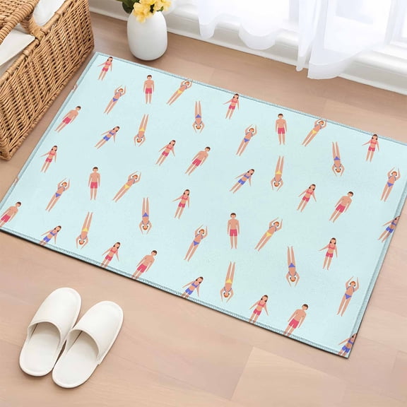 Entryway Rug 2'x3', Summer Swimmers Small Rug for Kitchen Bathroom Door Mat Indoor Entrance, Cartoon Swimming Girls Boys Sports Non-Slip Area Rugs Floor Mats Carpet Front Door Rugs