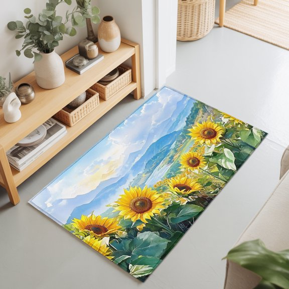 Entryway Rug 2'x3', Sunflower Summer Kitchen Runner Rugs Non-Slip Carpet Mats, Spring Field Vintage Botanical Flowers Bedside Rugs Runners Washable Floor Carpet for Bathroom Laundry Room