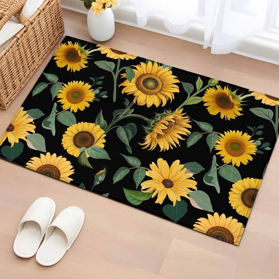 Entryway Rug 2'x3', Sunflower Watercolor Small Rug for Kitchen Bathroom Door Mat Indoor Entrance, Spring Botanical Garden Flowers Non-Slip Area Rugs Floor Mats Carpet Front Door Rugs