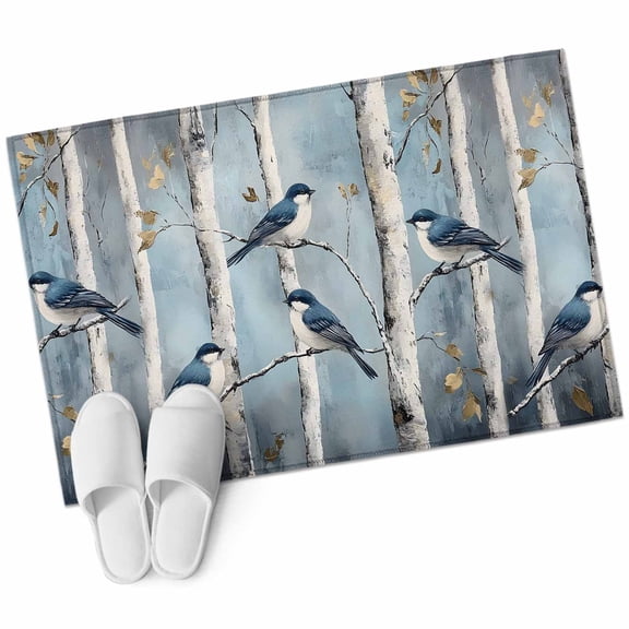 Entryway Rug 2'x3' Teal Forest Birds Small Area Rug Non-Slip Front Door Mat Washable Floor Carpet for Indoor Entrance Kitchen Bathroom