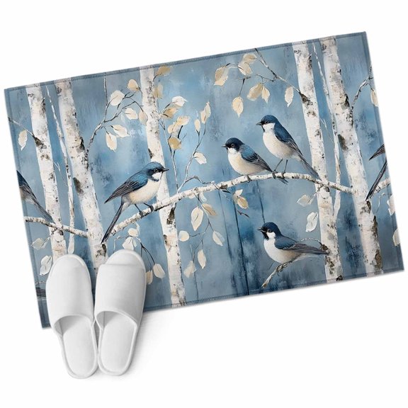 Entryway Rug 2'x3' Teal Oil Painting Forest Small Area Rug Non-Slip Front Door Mat Washable Floor Carpet for Indoor Entrance Kitchen Bathroom
