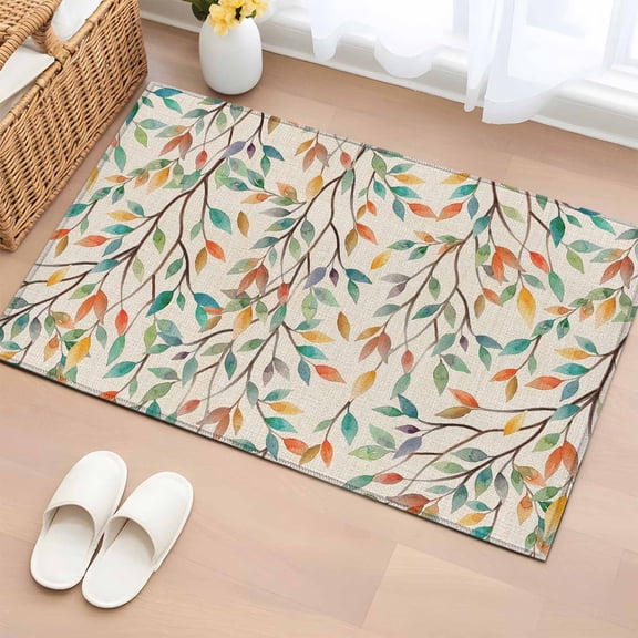 Entryway Rug 2'x3', Teal Orange Eucalyptus Small Rug for Kitchen Bathroom Door Mat Indoor Entrance, Spring Botanical Leaves Non-Slip Area Rugs Floor Mats Carpet Front Door Rugs