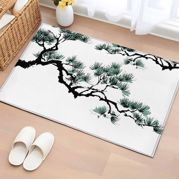 Entryway Rug 2'x3', Teal Pine Tree Small Rug for Kitchen Bathroom Door Mat Indoor Entrance, Farmhouse Botanical Country Non-Slip Area Rugs Floor Mats Carpet Front Door Rugs