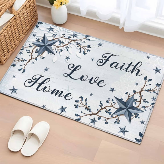 Entryway Rug 2'x3', Texas Star Country Small Rug for Kitchen Bathroom Door Mat Indoor Entrance, Blue Farmhouse Branches Non-Slip Area Rugs Floor Mats Carpet Front Door Rugs