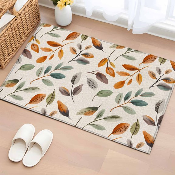Entryway Rug 2'x3', Thanksgiving Eucalyptus Small Rug for Kitchen Bathroom Door Mat Indoor Entrance, Fall Leaves Autumn Retro Plants Non-Slip Area Rugs Floor Mats Carpet Front Door Rugs