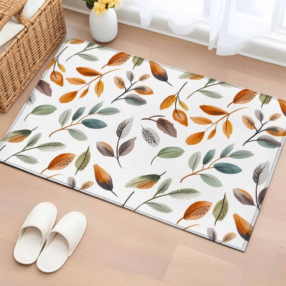 Entryway Rug 2'x3', Thanksgiving Eucalyptus Small Rug for Kitchen Bathroom Door Mat Indoor Entrance, Fall Leaves Autumn Rustic Plants Non-Slip Area Rugs Floor Mats Carpet Front Door Rugs