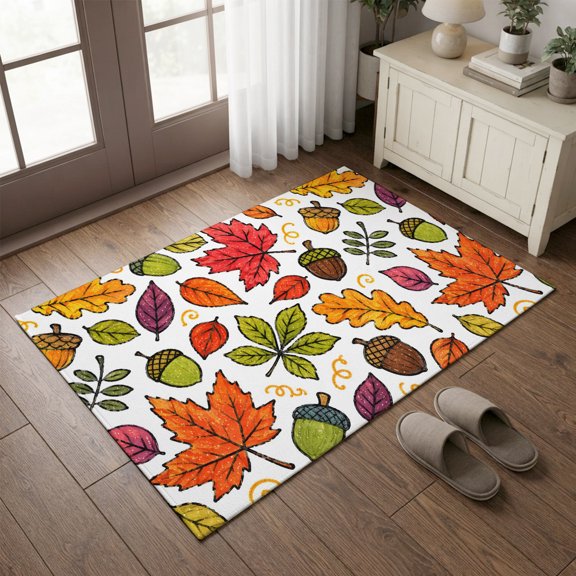 Entryway Rug 2'x3', Thanksgiving Fall Kitchen Runner Rugs Non-Slip Carpet Mats, Country Falling Maple Leaves Pine Cone Bedside Rugs Runners Washable Floor Carpet for Bathroom Laundry Room