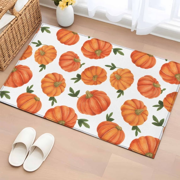 Entryway Rug 2'x3', Thanksgiving Small Rug for Kitchen Bathroom Door Mat Indoor Entrance, Fall Orange Pumpkin Green Maple Leaves Non-Slip Area Rugs Floor Mats Carpet Front Door Rugs