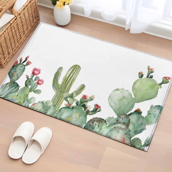Entryway Rug 2'x3', Tropical Plants Small Rug for Kitchen Bathroom Door Mat Indoor Entrance, Summer Botanical Green Cactus Flowers Non-Slip Area Rugs Floor Mats Carpet Front Door Rugs