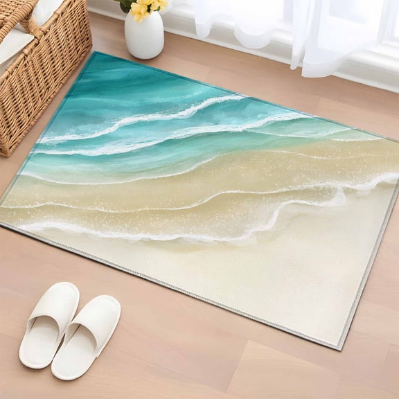 Entryway Rug 2'x3', Turquoise Beach Coastal Small Rug for Kitchen Bathroom Door Mat Indoor Entrance, Summer Ocean Nautical Seaside Non-Slip Area Rugs Floor Mats Carpet Front Door Rugs