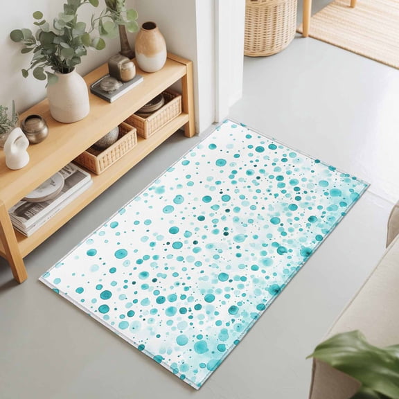 Entryway Rug 2'x3', Turquoise Polka Dot Kitchen Runner Rugs Non-Slip Carpet Mats, Modern Art Abstract Watercolor Dot Bedside Rugs Runners Washable Floor Carpet for Bathroom Laundry Room