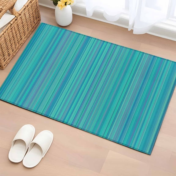 Entryway Rug 2'x3', Turquoise Stripes Small Rug for Kitchen Bathroom Door Mat Indoor Entrance, Modern Abstract Art Striped Farmhouse Non-Slip Area Rugs Floor Mats Carpet Front Door Rugs
