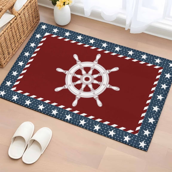 Entryway Rug 2'x3', US Flag Small Rug for Kitchen Bathroom Door Mat Indoor Entrance, Independence Day Star Stripe Nautical Rudder Non-Slip Area Rugs Floor Mats Carpet Front Door Rugs