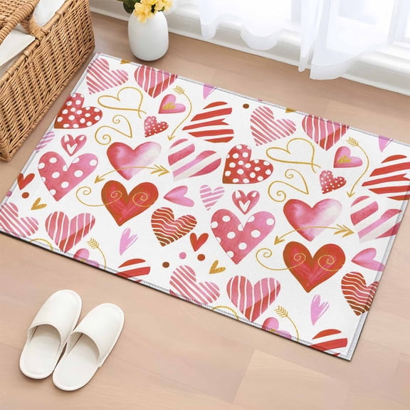 Entryway Rug 2'x3', Valentine's Day Small Rug for Kitchen Bathroom Door Mat Indoor Entrance, Colorful Heart Love Modern Minimalist Non-Slip Area Rugs Floor Mats Carpet Front Door Rugs