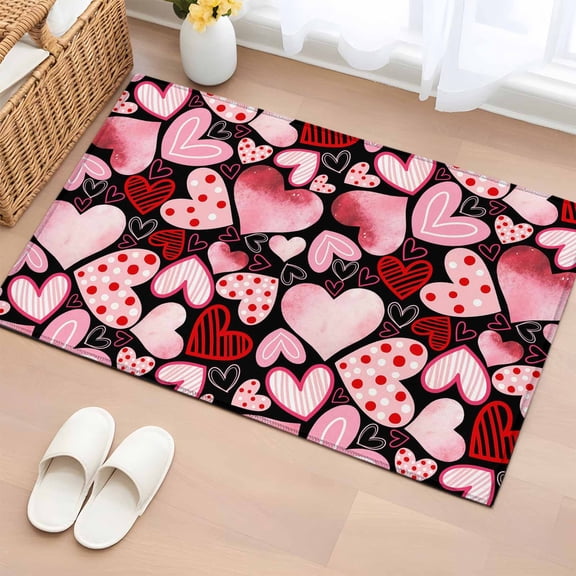 Entryway Rug 2'x3', Valentine's Day Small Rug for Kitchen Bathroom Door Mat Indoor Entrance, Colorful Loves Polka Dot Romantic Non-Slip Area Rugs Floor Mats Carpet Front Door Rugs