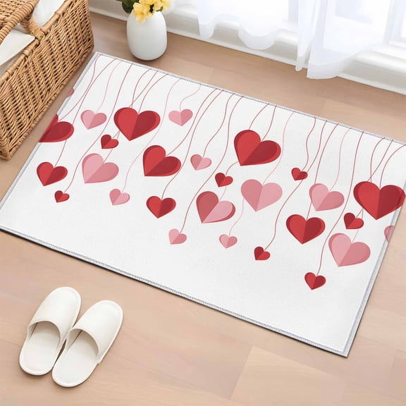 Entryway Rug 2'x3', Valentine's Day Small Rug for Kitchen Bathroom Door Mat Indoor Entrance, Pink Red Love Sweet Falling Heart Romantic Non-Slip Area Rugs Floor Mats Carpet Front Door Rugs