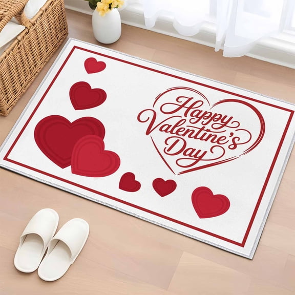 Entryway Rug 2'x3', Valentine's Day Small Rug for Kitchen Bathroom Door Mat Indoor Entrance, Red Love Heart Modern Minimalist Non-Slip Area Rugs Floor Mats Carpet Front Door Rugs