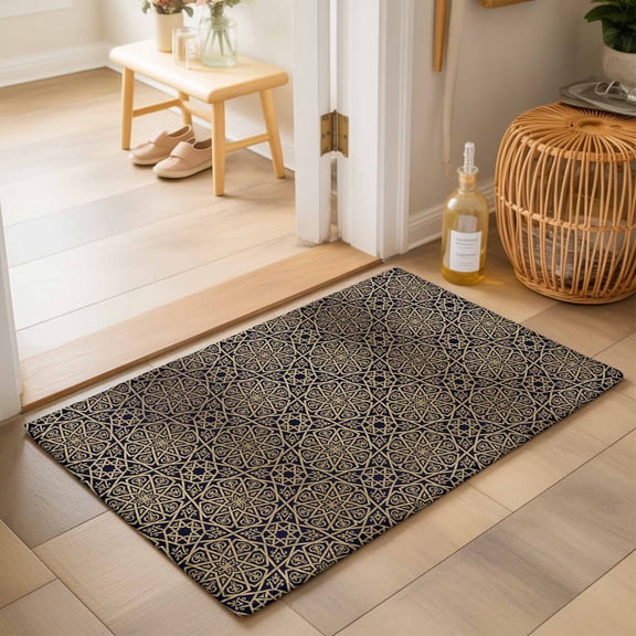 Entryway Rug 2'x3', Vintage Abstract Kitchen Runner Rugs Non-Slip Carpet Mats, Traditional Geometric Pattern Dark Brown Bedside Rugs Runners Washable Floor Carpet for Bathroom Laundry Room