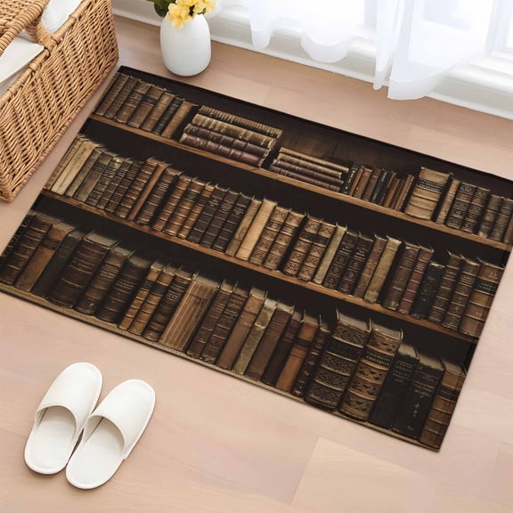 Entryway Rug 2'x3', Vintage Books Small Rug for Kitchen Bathroom Door Mat Indoor Entrance, Retro Art Elegant Bookshelf Non-Slip Area Rugs Floor Mats Carpet Front Door Rugs