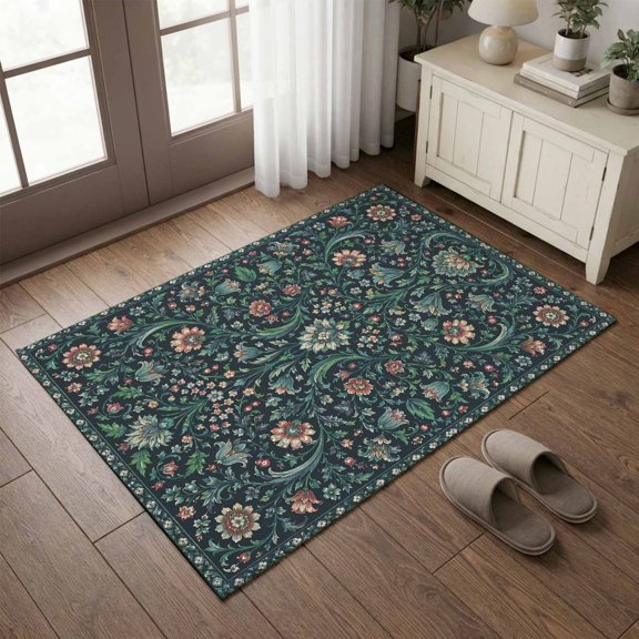 Entryway Rug 2'x3', Vintage Botanical Small Rug for Kitchen Bathroom Door Mat Indoor Entrance, Middle Century Boho Floral Rustic Non-Slip Area Rugs Floor Mats Carpet Front Door Rugs
